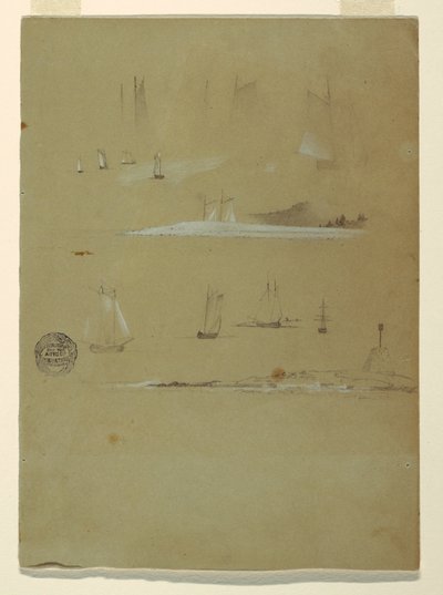 Study of Schooners and Beacon Day Marker by Frederic Edwin Church